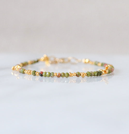 Handmade Gold Unakite Jasper Gemstone Stacking Bracelet