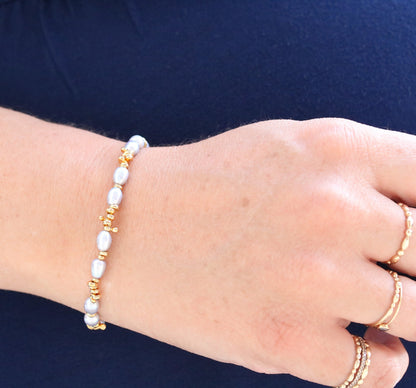 Freshwater Pearl Bracelet: Gold Vermeil Nugget Bead, June Birthstone