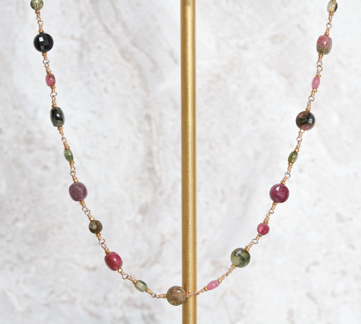Faceted Tourmaline Coin Necklace: 14k Gold Fill, October Birthstone
