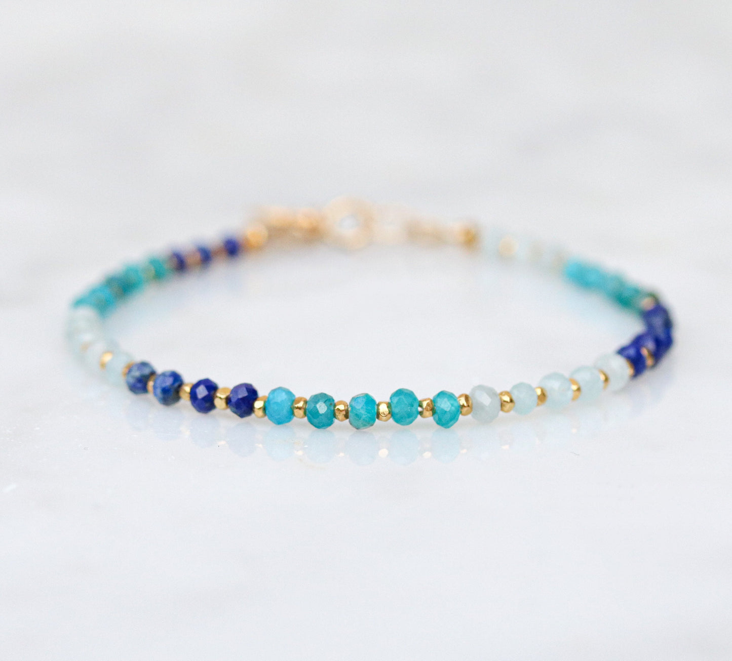 Handmade Lapis Lazuli Apatite Aquamarine Bracelet: Karen Hill Tribe Gold Vermeil
