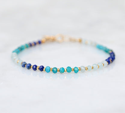 Handmade Lapis Lazuli Apatite Aquamarine Bracelet: Karen Hill Tribe Gold Vermeil