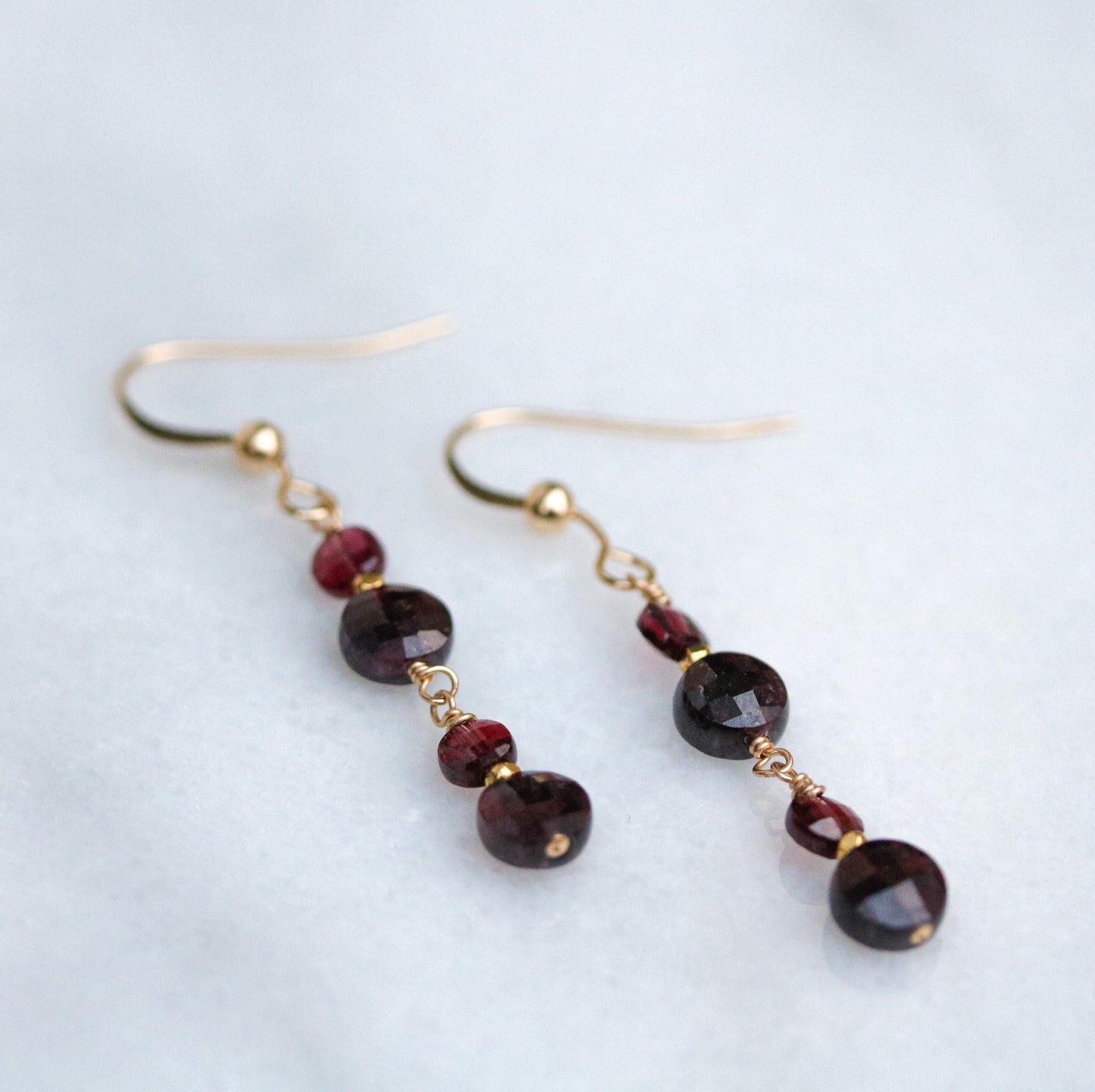 Garnet Dangle Earrings: Gold Vermeil Karen Hill Tribe Beads, January Birthstone