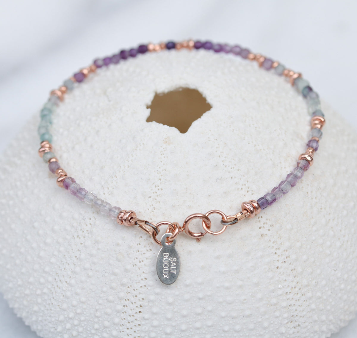 Faceted Fluorite Bracelet: Rose Gold Karen Hill Tribe Beads