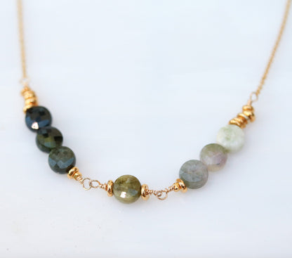 Ombré Tourmaline Necklace: Gold Karen Hill Tribe Gemstone, October Birthstone