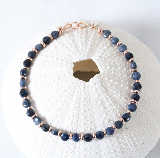 Sapphire Bracelet: Rose Gold Fill, Karen Hill Tribe Silver, September Birthstone