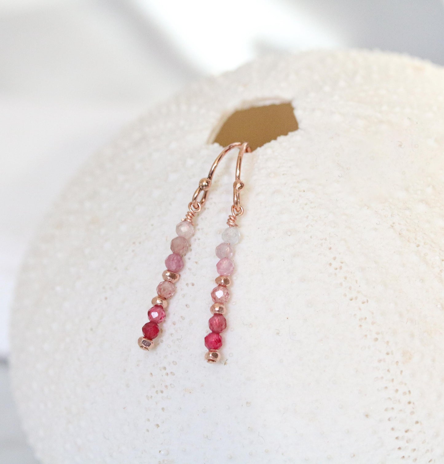 Dainty Spinel Drop Earrings: Rose Gold Vermeil and Karen Hill Tribe Beads