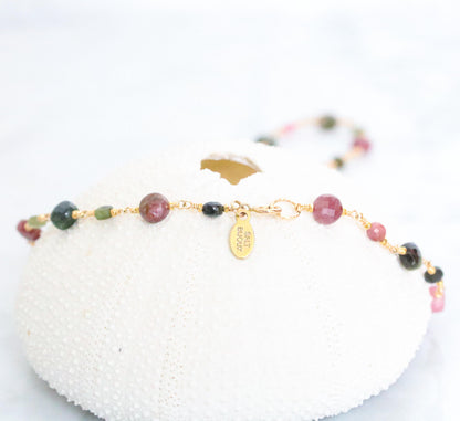 Faceted Tourmaline Coin Necklace: 14k Gold Fill, October Birthstone