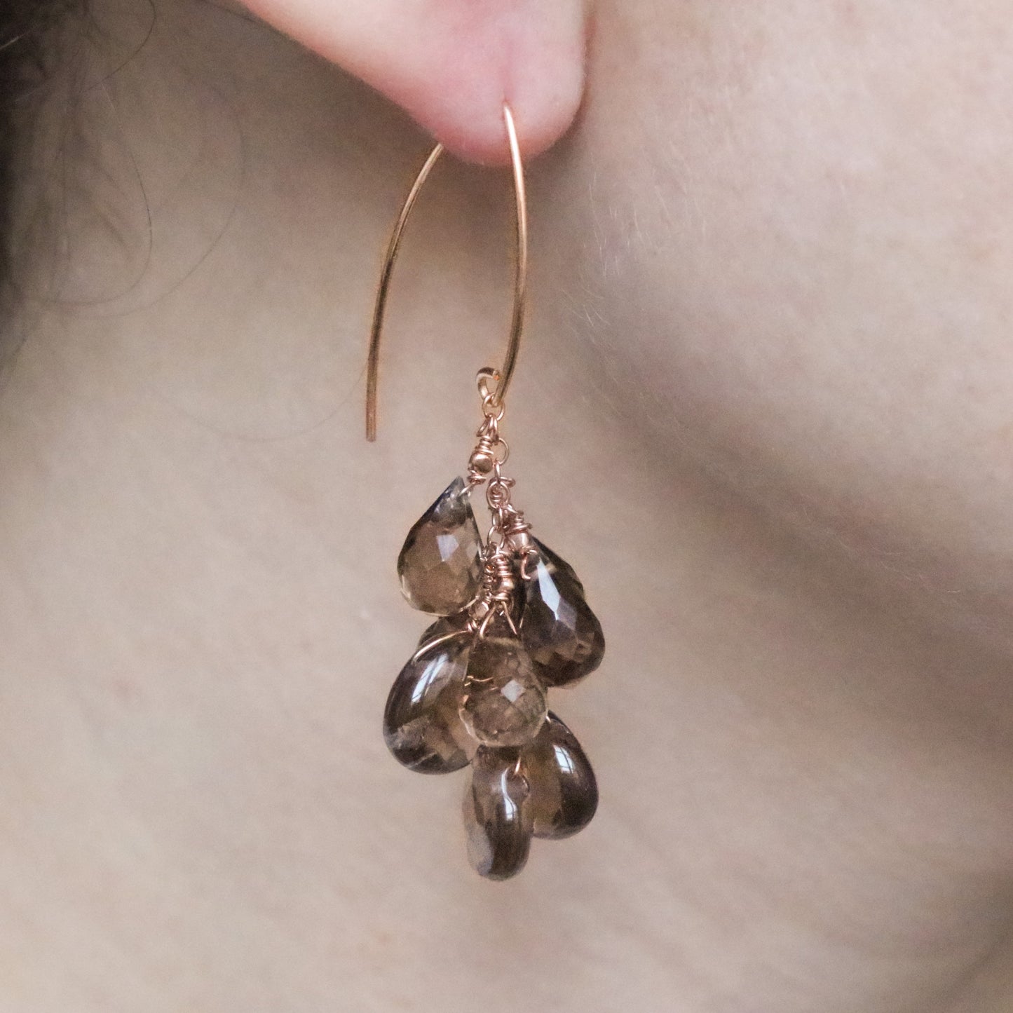 Handmade Rose Gold Smoky Quartz Cluster Earrings