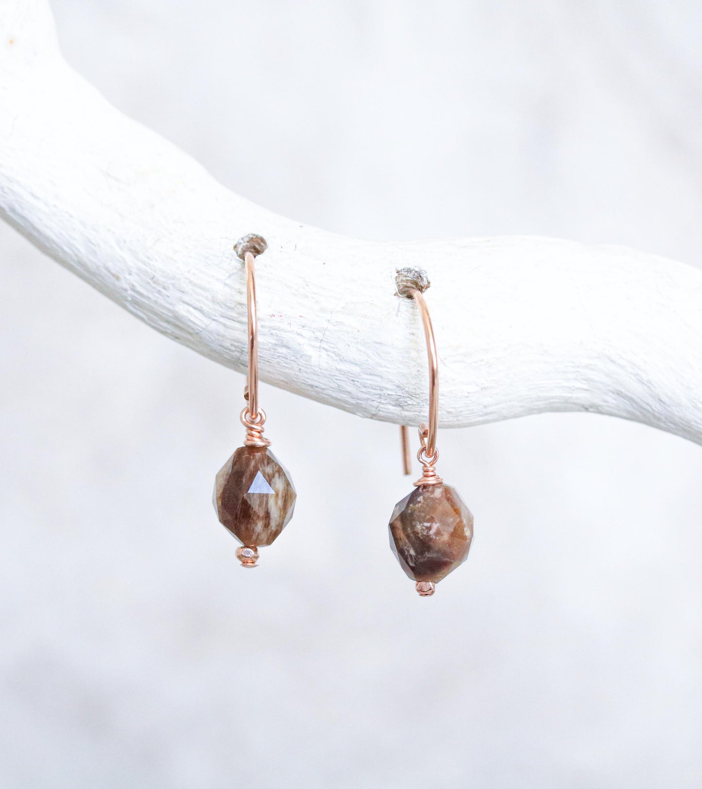 Fossilised Wood Earrings: 14k Gold Fill Gemstone, Modern Minimalist