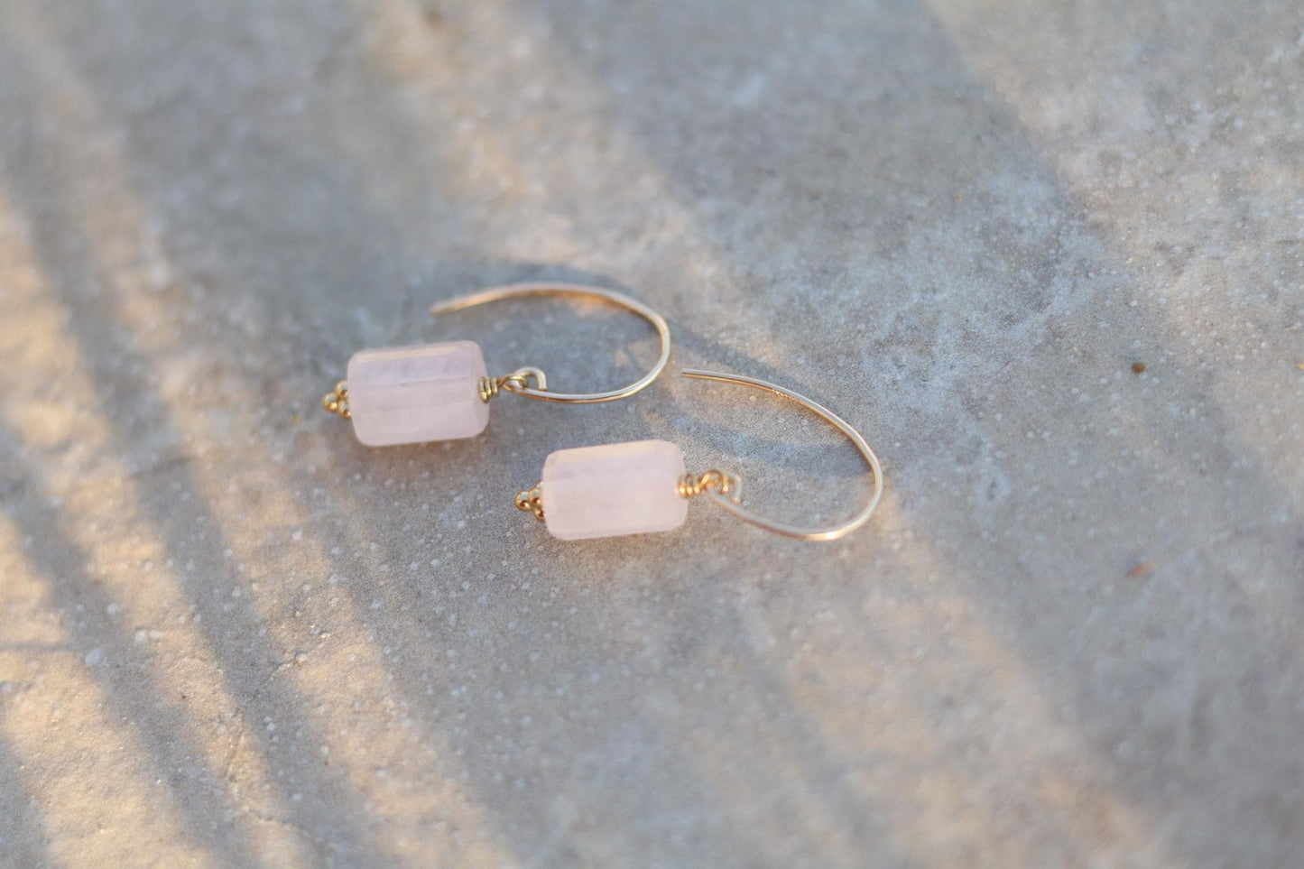 Natural Rose Quartz Earrings | Pink Gemstone Earrings | Gold Filled Drop Earrings | Modern Minimalist Jewellery | Gift for Her