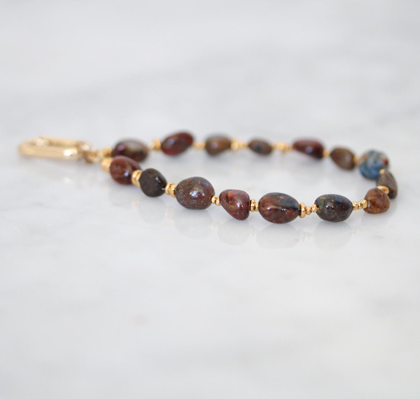 Handmade Pietersite Keyring: 14k Gold Vermeil Gemstone Bag Charm
