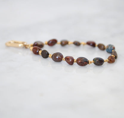 Handmade Pietersite Keyring: 14k Gold Vermeil Gemstone Bag Charm