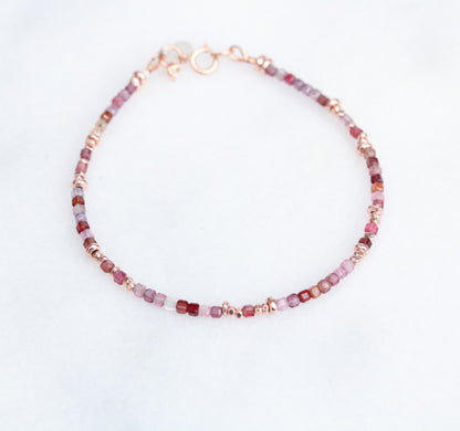 Red Spinel Bracelet: Rose Gold Karen Hill Tribe Nugget Beads