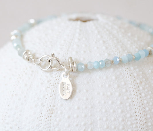 Aquamarine Bracelet: Karen Hill Tribe Silver Nugget Bead, Handmade in Paris