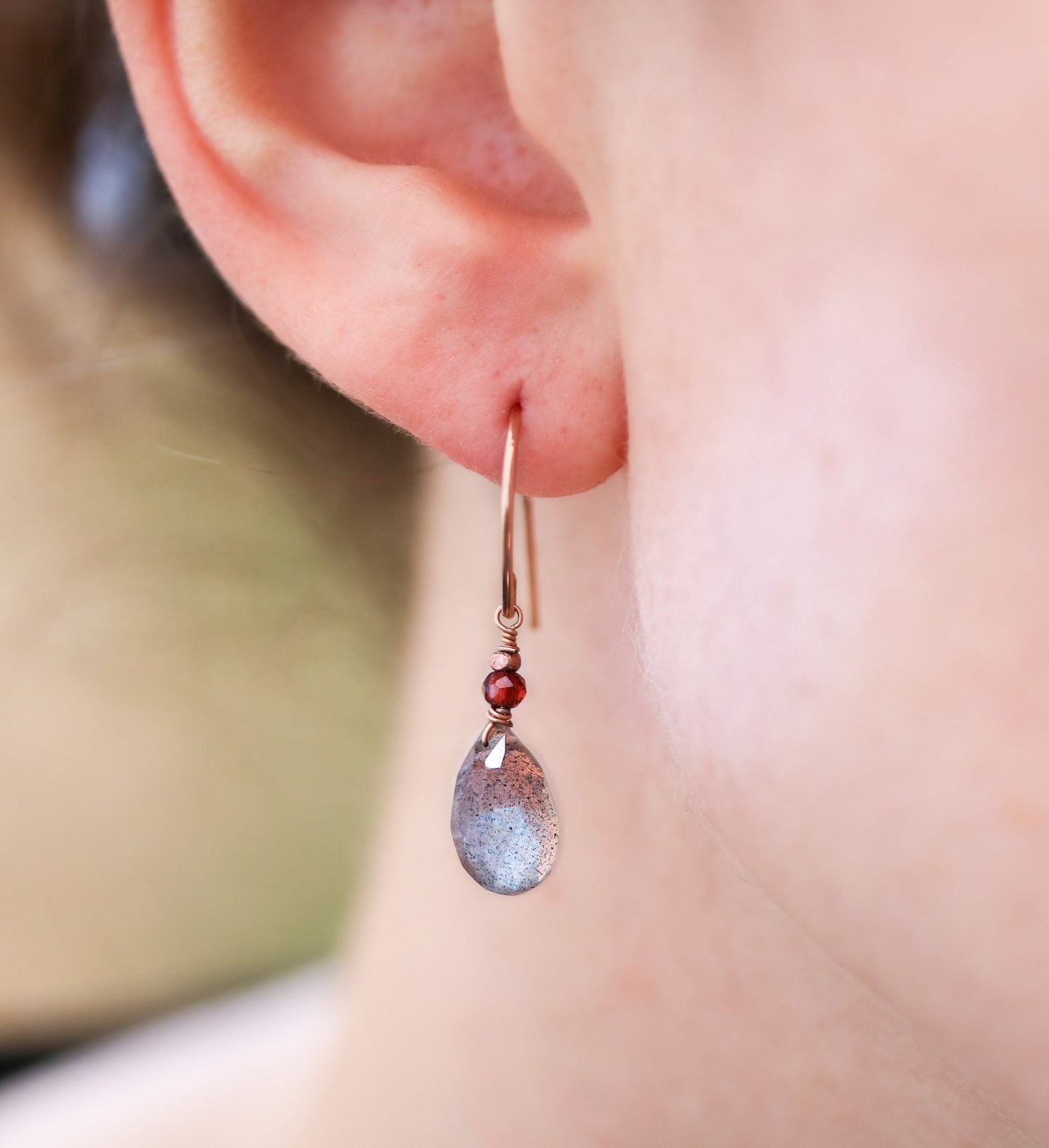 Gold Rutilated Quartz & Tanzanite Teardrop Earrings: Modern Minimalist Design
