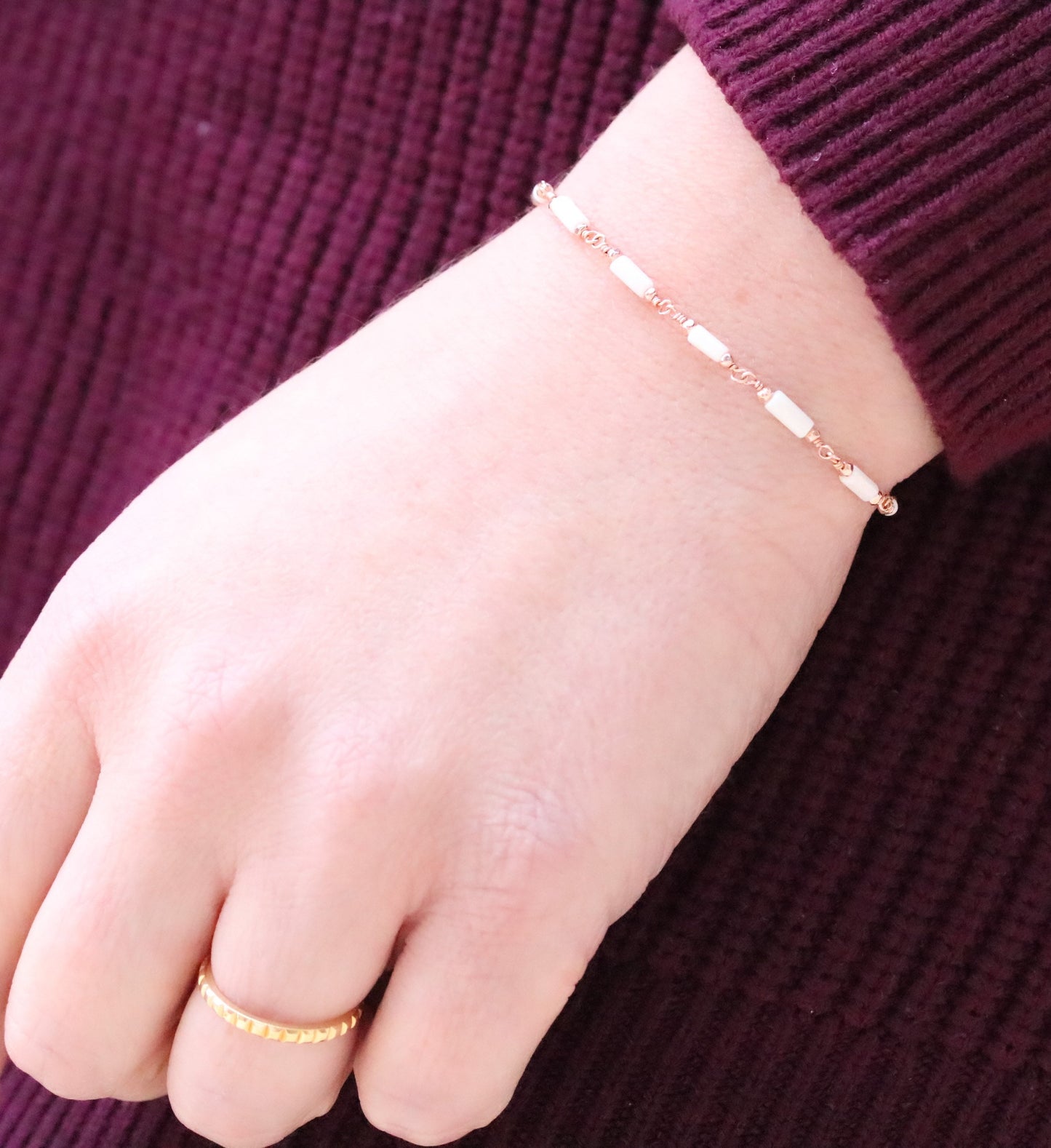 White Sea Bamboo Bracelet: Rose Gold Karen Hill Tribe Beads