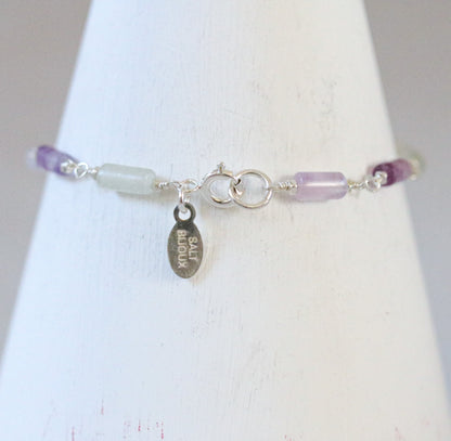 Fluorite Bracelet: Purple & Green Gemstone, Solid Silver Chain