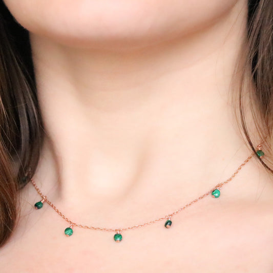 Handmade Rose Gold Malachite Mini Coin Choker Necklace