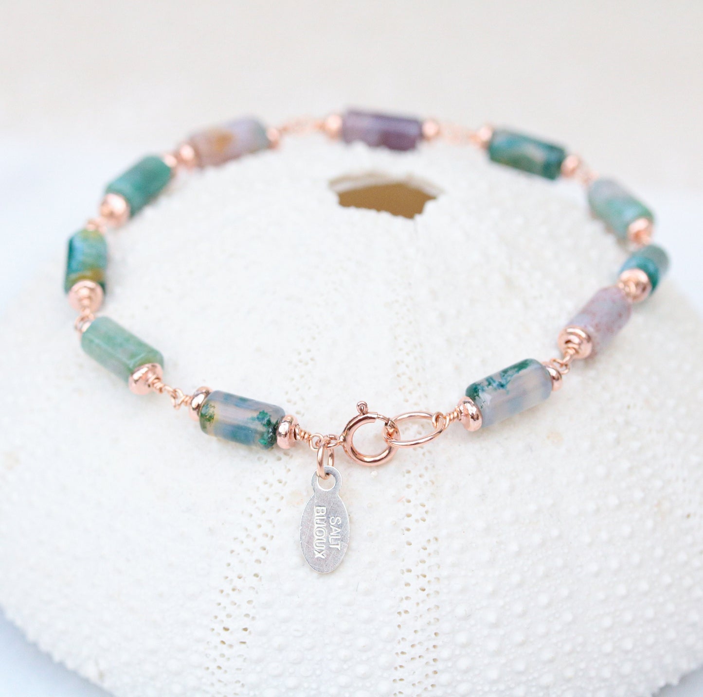 Pastel Indian Agate Bracelet: Rose Gold Chain, Dainty Gemstone Jewelry