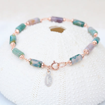 Pastel Indian Agate Bracelet: Rose Gold Chain, Dainty Gemstone Jewelry