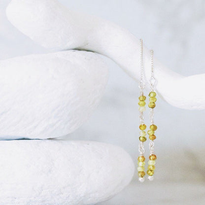 Handmade Sterling Silver Green Garnet Threader Earrings - Chic Minimalist Jewelry