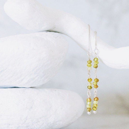 Handmade Sterling Silver Green Garnet Threader Earrings - Chic Minimalist Jewelry