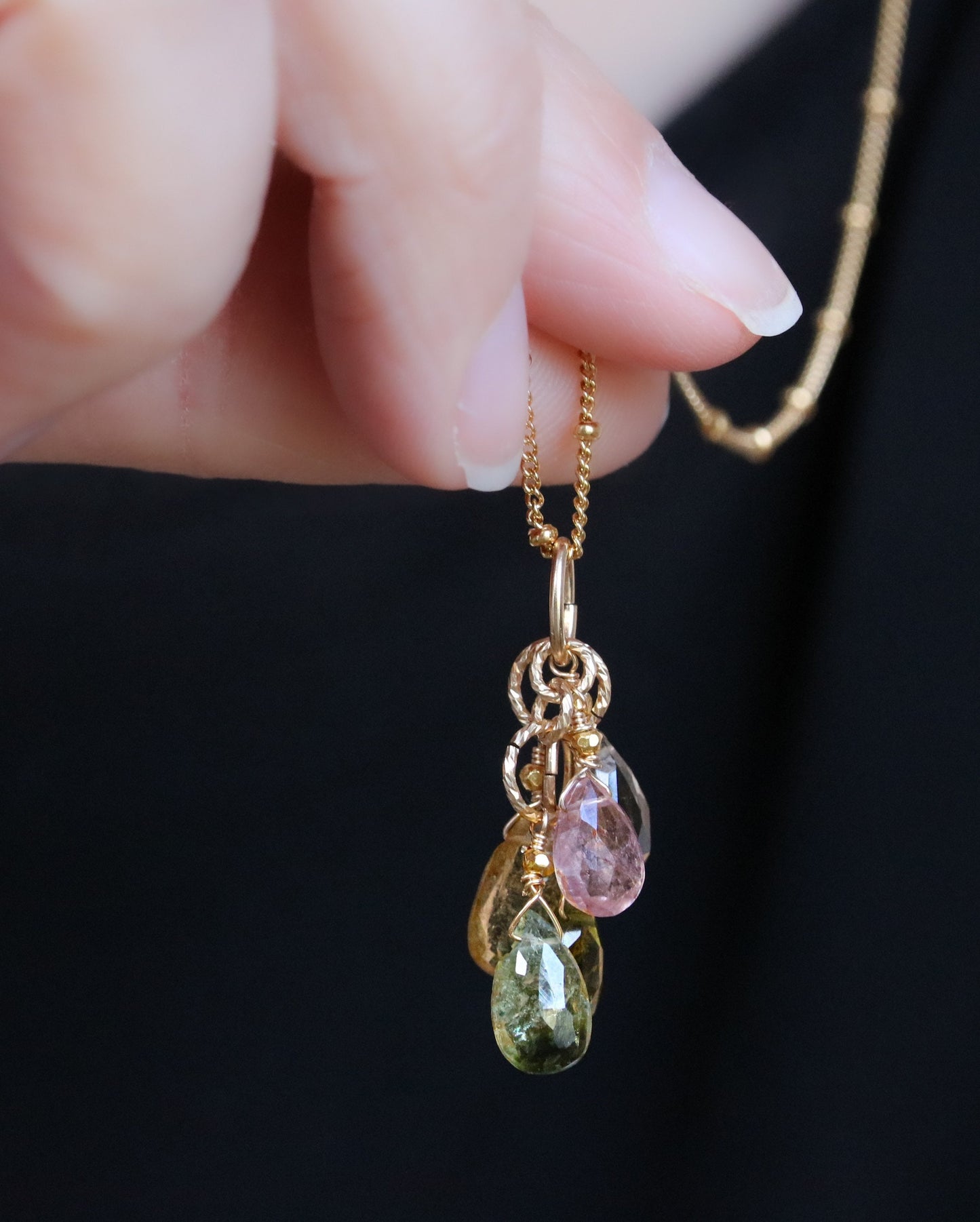 Handmade Faceted Tourmaline Teardrop Necklace: 14k Gold Filled Chain