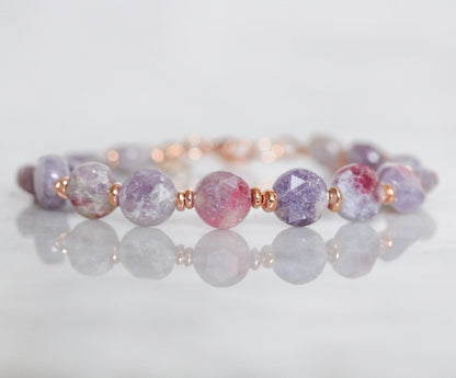 Plum Flower Tourmaline Bracelet: Karen Hill Tribe Gold Fill, Faceted Gemstone
