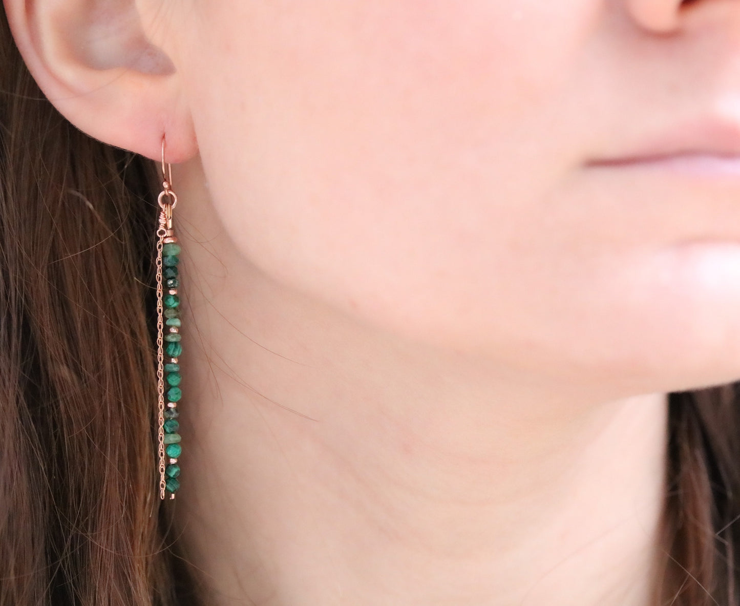 Emerald Malachite Drop Earrings: Rose Gold Vermeil Dangle Earrings