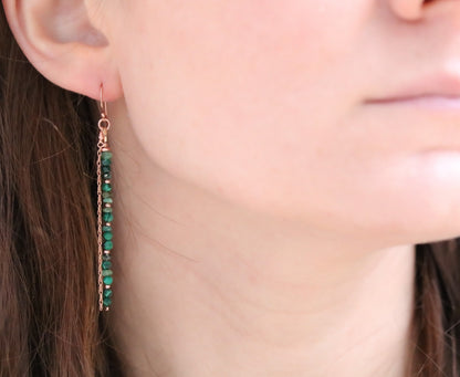 Emerald Malachite Drop Earrings: Rose Gold Vermeil Dangle Earrings