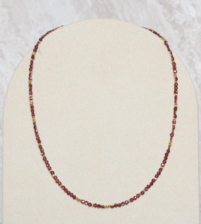 Garnet Choker Necklace: Faceted Coin Beads, Gold Vermeil, January Birthstone
