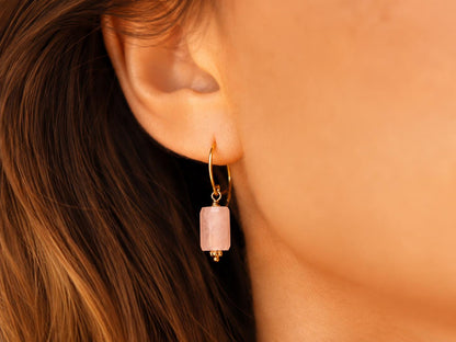 Natural Rose Quartz Earrings | Pink Gemstone Earrings | Gold Filled Drop Earrings | Modern Minimalist Jewellery | Gift for Her