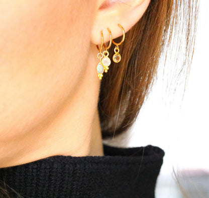 Moonstone, Labradorite & Smoky Quartz Gold Vermeil Huggie Hoop Earrings