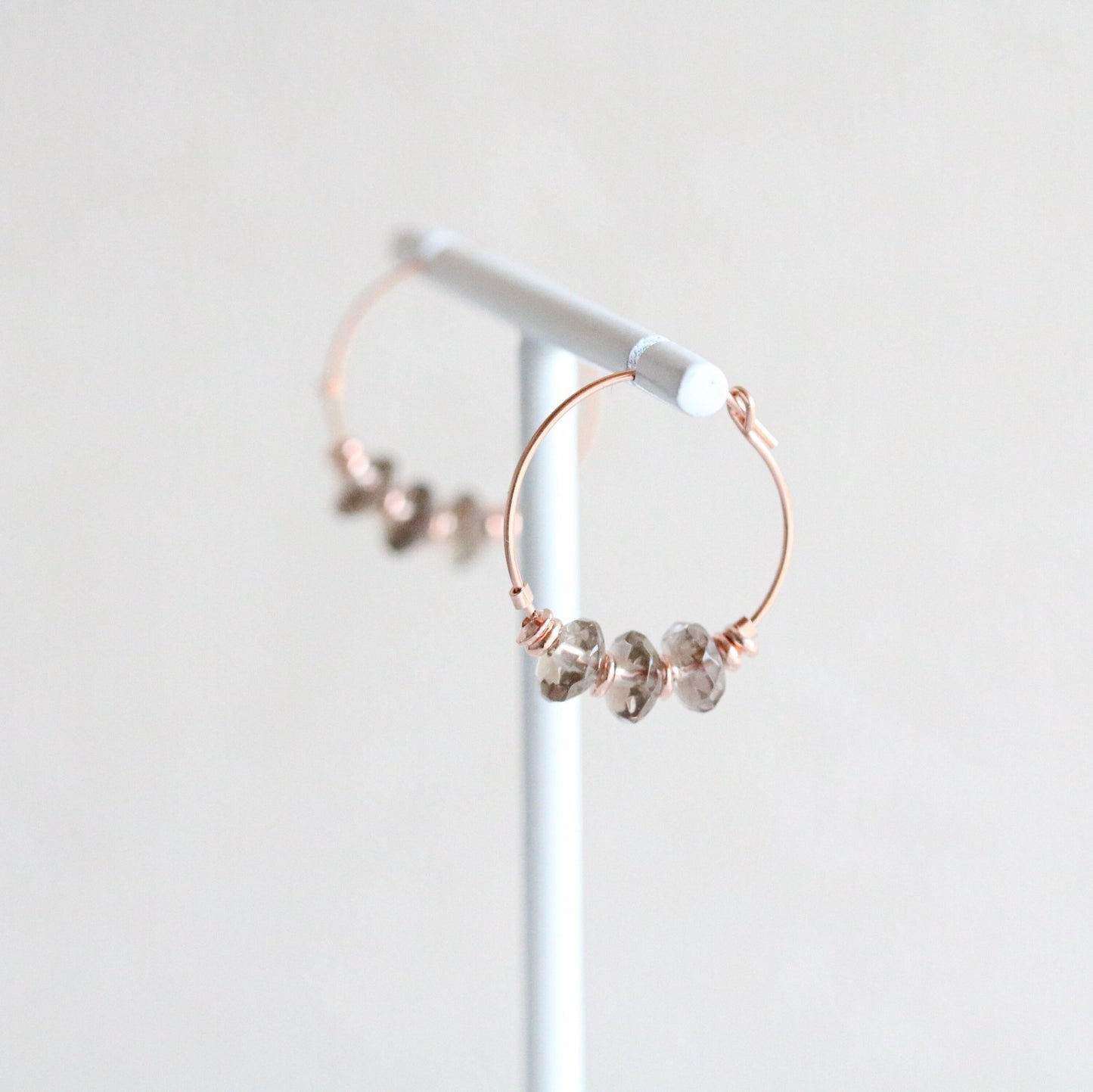 Smoky Quartz Rose Gold Filled Hoops: Scorpio Birthstone Earrings