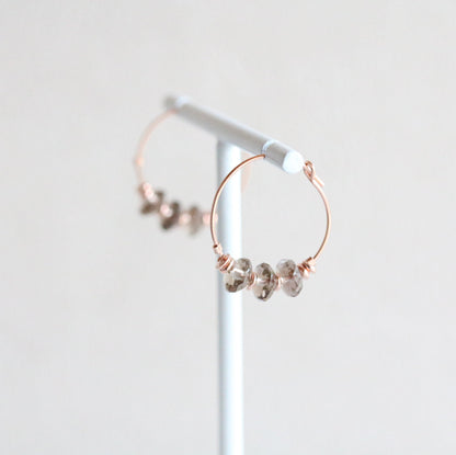 Smoky Quartz Rose Gold Filled Hoops: Scorpio Birthstone Earrings