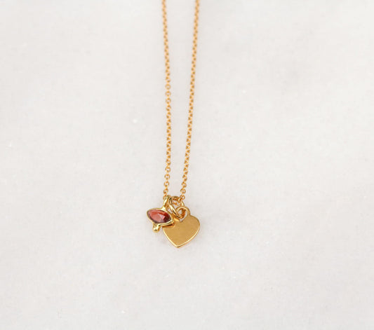 Gold Heart Necklace: Garnet Lips Charm, Valentine's Gift