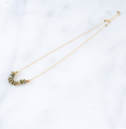 Unakite Jasper Rondelle Necklace: 14ct Gold Fill Chain, Adjustable Length