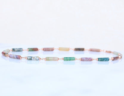 Pastel Indian Agate Rose Gold Choker Necklace, Handmade