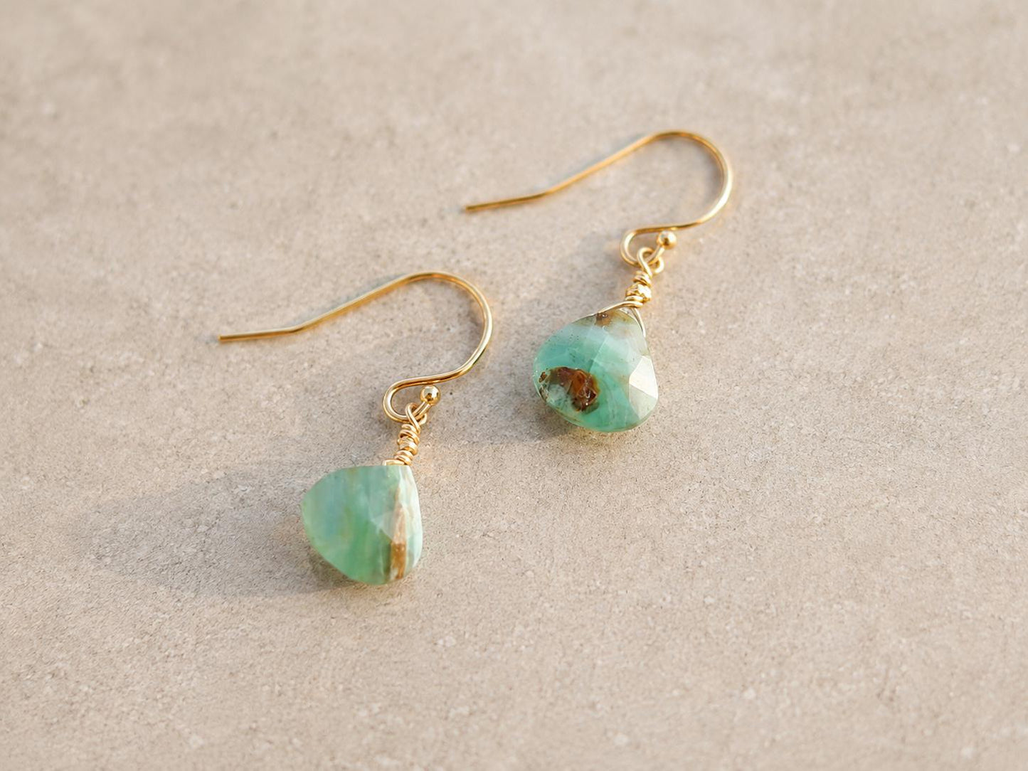 Peruvian Opal Earrings, Gold Filled Drop Earrings, Green Opal Earrings, Natural Gemstone Earrings, Handmade Gift for Her