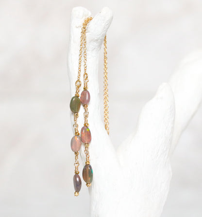 Ethiopian Opal Threader Earrings: Handmade 14k Gold Fill, October Birthstone
