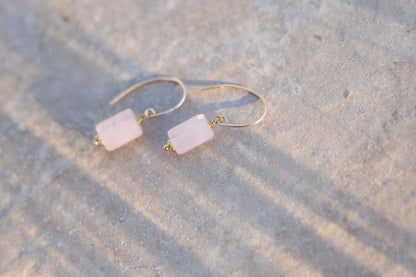 Natural Rose Quartz Earrings | Pink Gemstone Earrings | Gold Filled Drop Earrings | Modern Minimalist Jewellery | Gift for Her