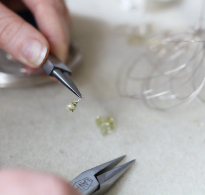 Handmade Olive Quartz Sterling Silver Drop Earrings - French Design
