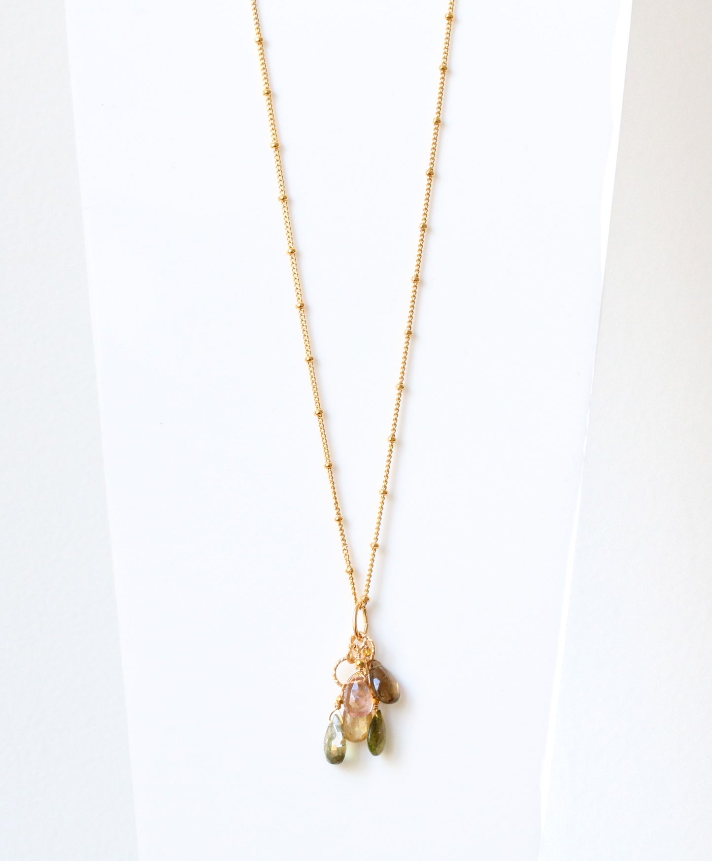 Handmade Faceted Tourmaline Teardrop Necklace: 14k Gold Filled Chain