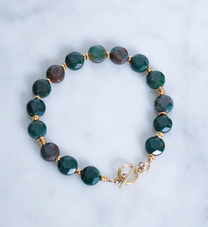 Bloodstone Bracelet: Karen Hill Tribe Gold Fill, Faceted Gemstone