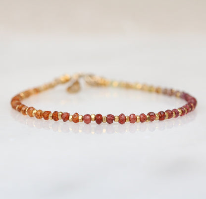Unique Handmade Sunset Shades Precious Gemstone and Karen Hill Tribe Gold Vermeil Bracelet Gift Idea Birthstone Holistic Jewellery