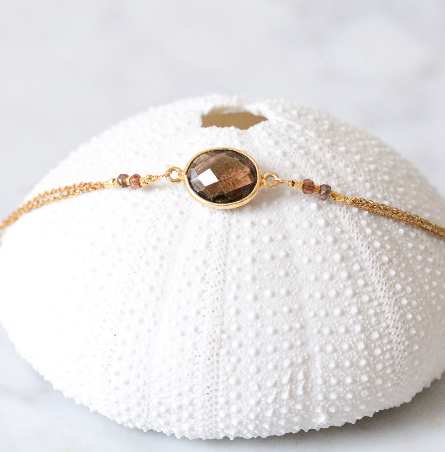 Handmade Smoky Quartz Bracelet: Gold Vermeil & Tundra Sapphire
