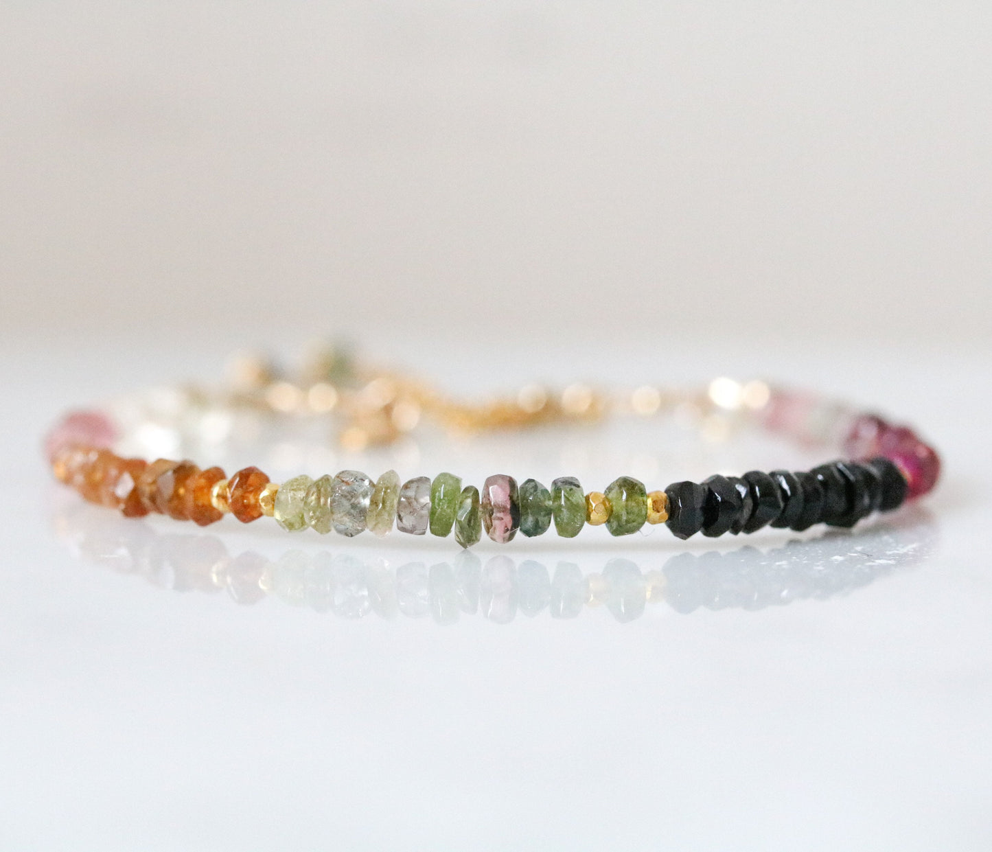 Faceted Tourmaline Bracelet: Gold Karen Hill Tribe Bead Adjustable Chain
