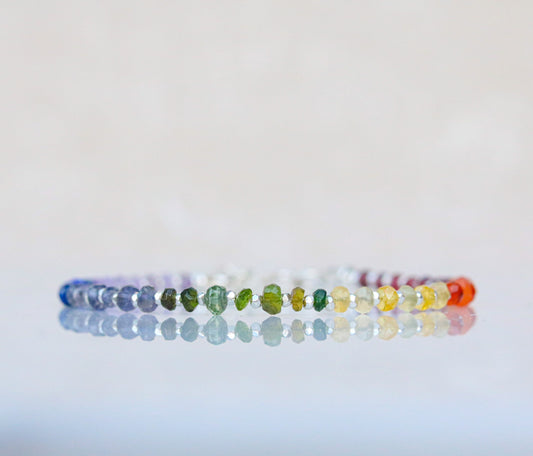 Rainbow Gemstone Sterling Silver Bracelet: Handmade Holistic Jewelry