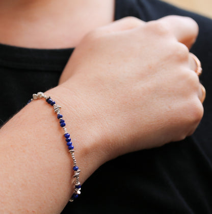 Handmade Lapis Lazuli Bracelet: Karen Hill Tribe Silver Nugget Bead