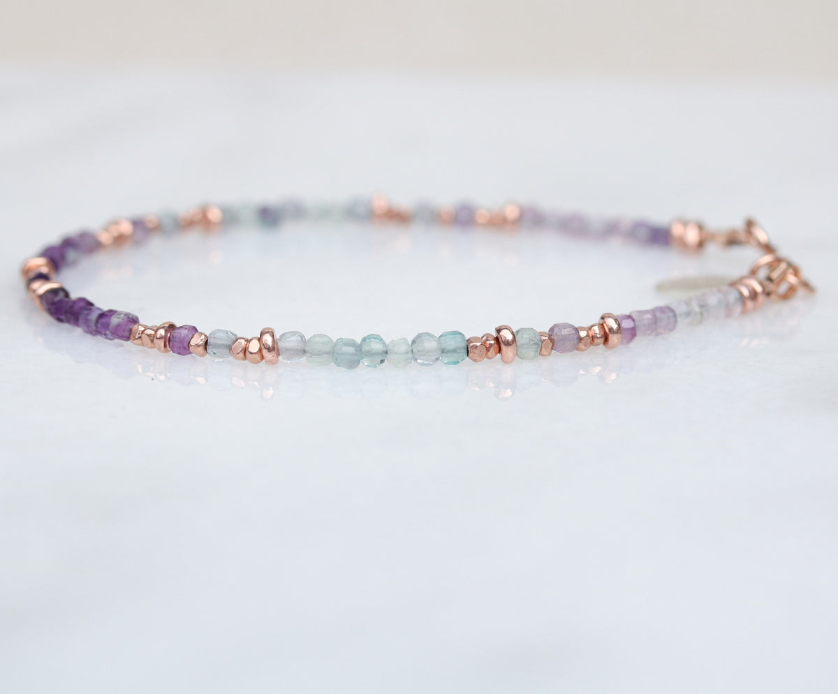 Faceted Fluorite Bracelet: Rose Gold Karen Hill Tribe Beads